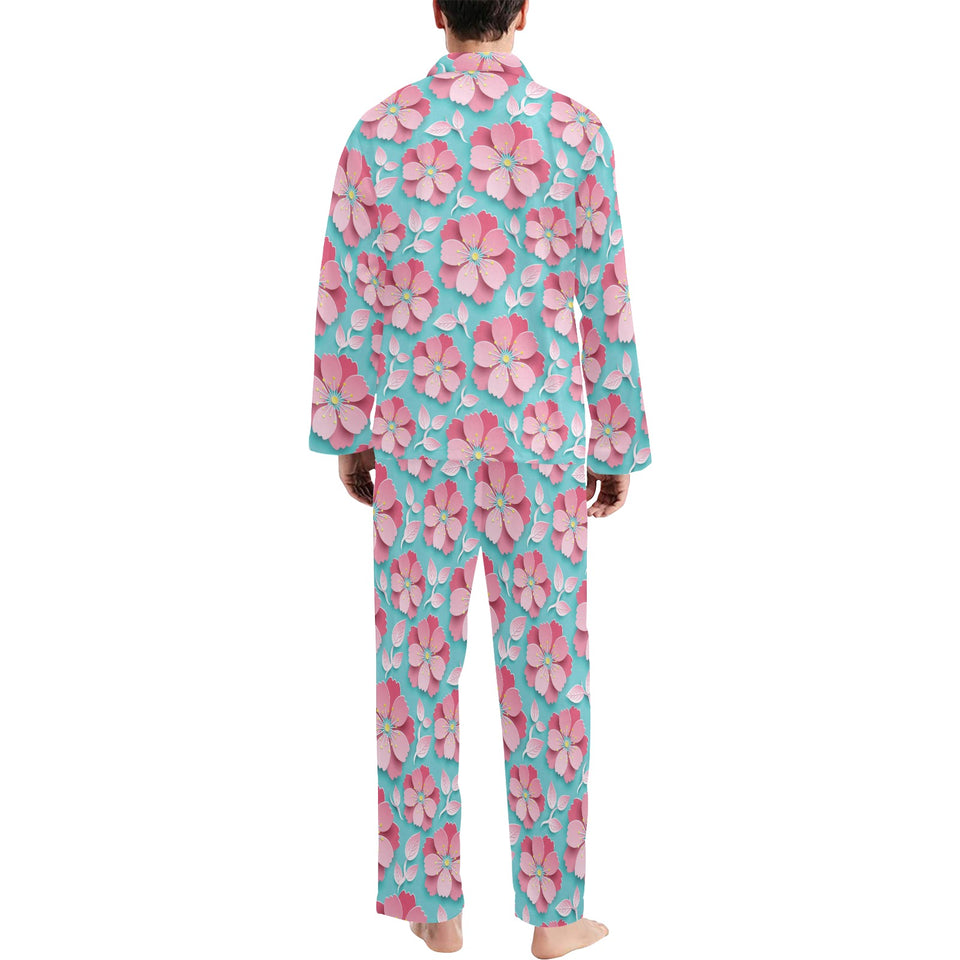 3D sakura cherry blossom pattern Men's Long Pajama Set