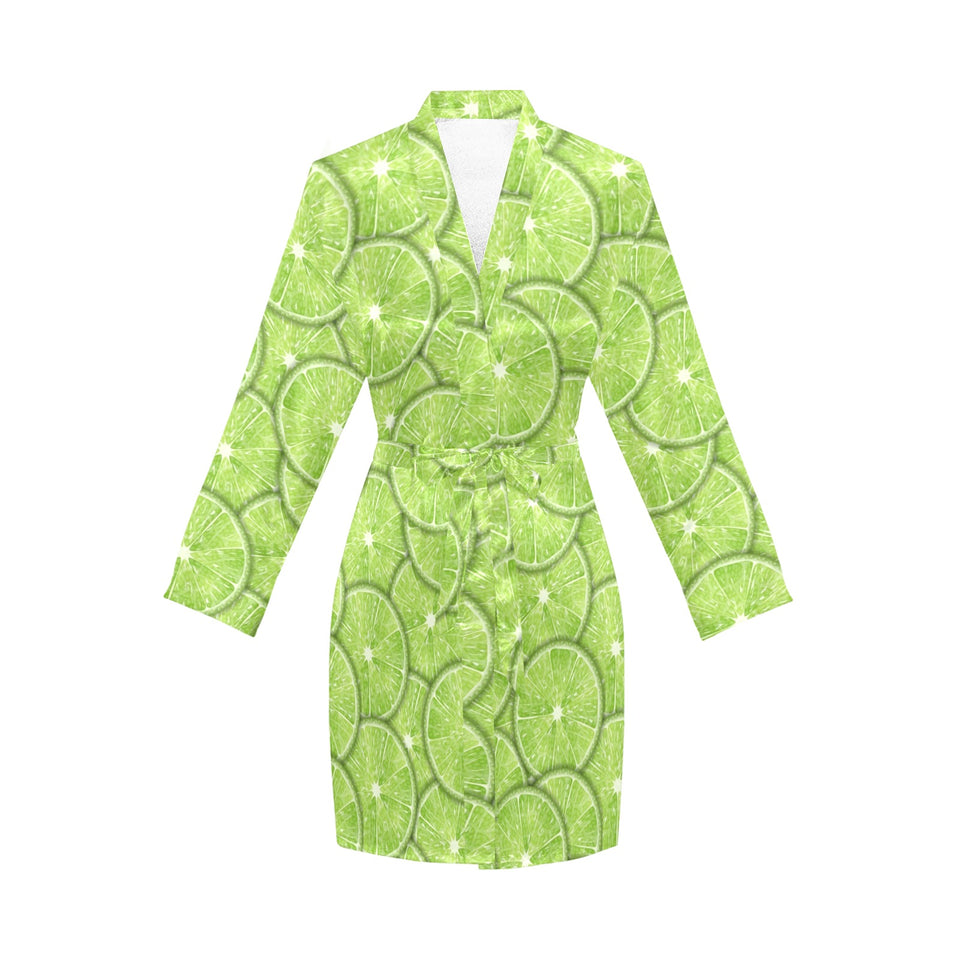 Slices of Lime pattern Women's Long Sleeve Belted Night Robe