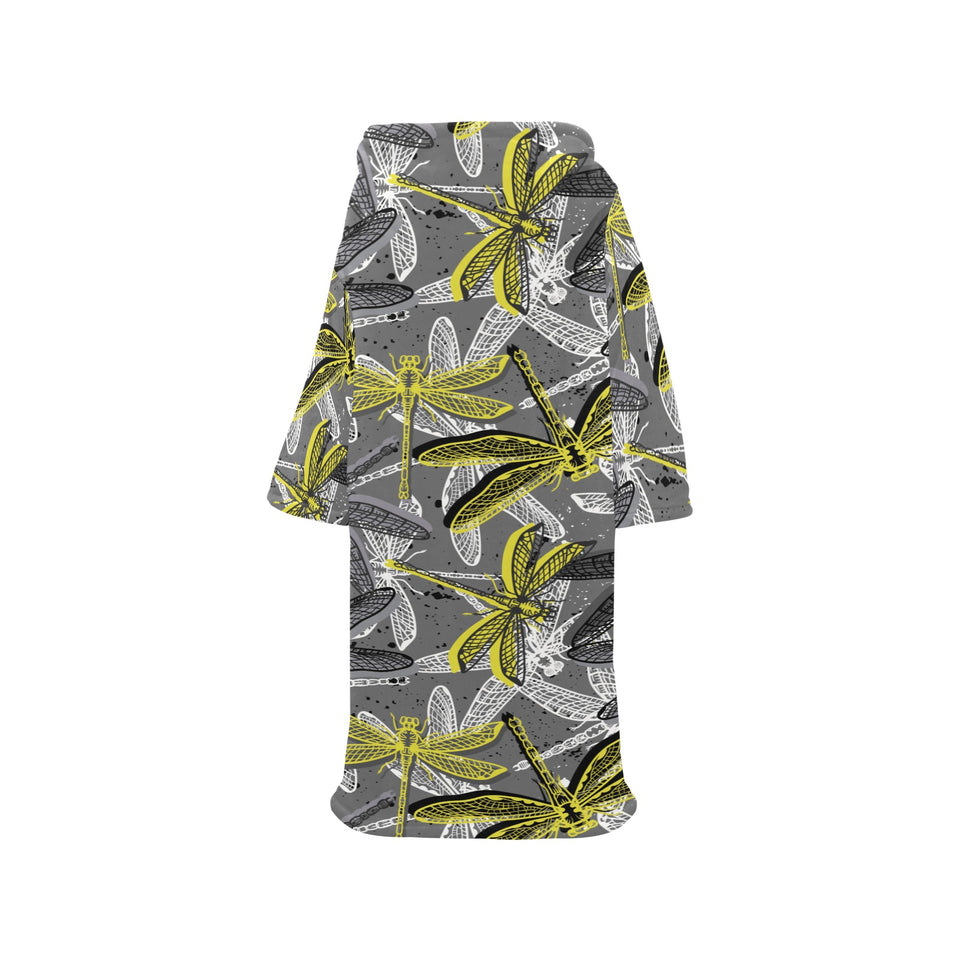 Hand drawn dragonfly pattern Blanket Robe with Sleeves