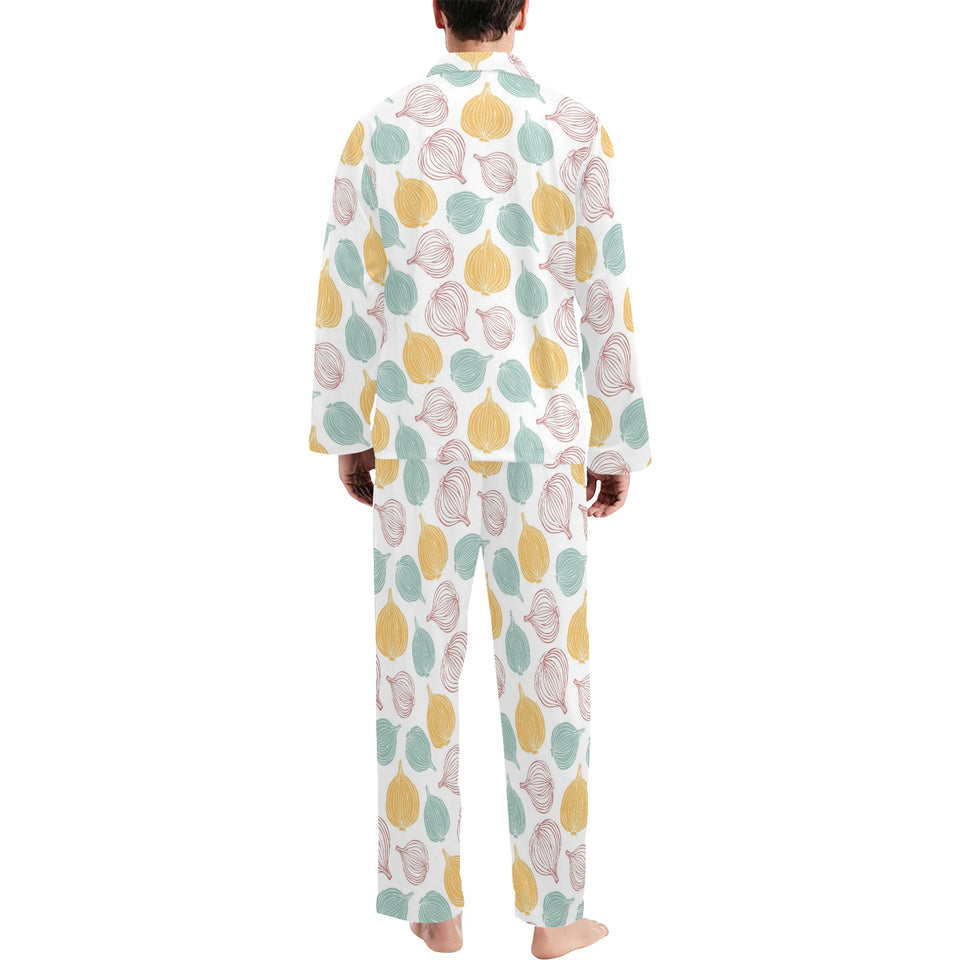 colorful onions white background Men's Long Pajama Set