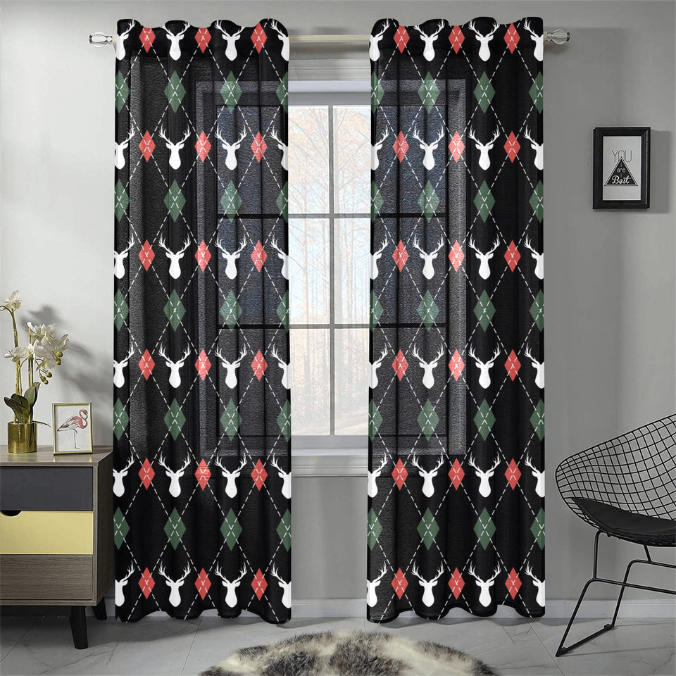 Deer Christmas new year pattern argyle Gauze Curtain