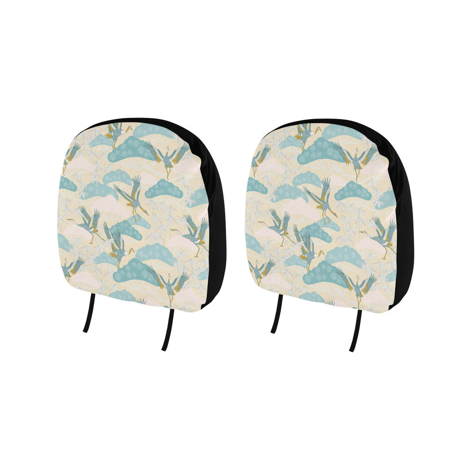 Bonsai bamboo stork japanese pattern cream theme Car Headrest Cover