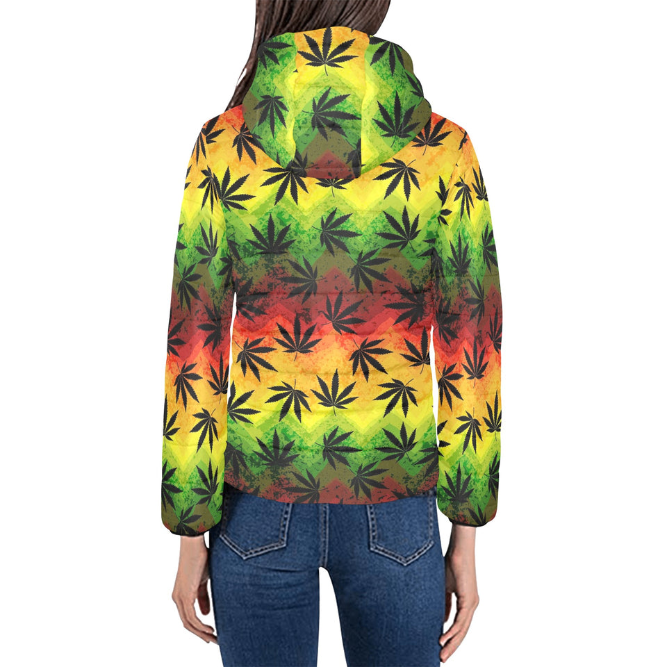 Canabis Marijuana Weed Pattern Print Design 03 Women's Padded Hooded Jacket