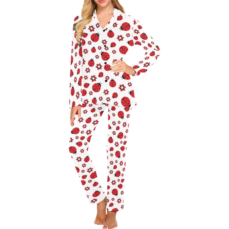 Ladybug Pattern Print Design 04 Women's Long Pajama Set