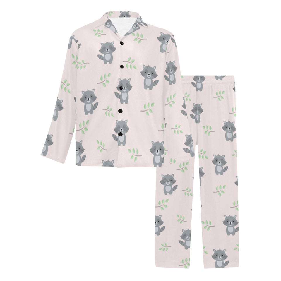 cute raccoons leaves pattern Men's Long Pajama Set