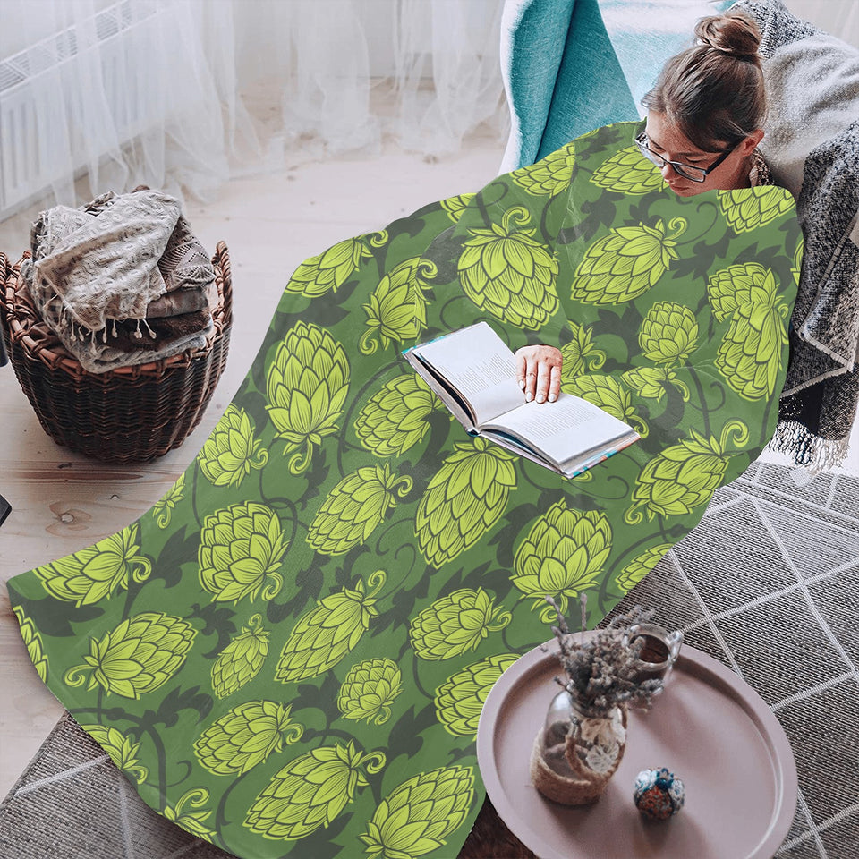Hop pattern Hop cone background Blanket Robe with Sleeves