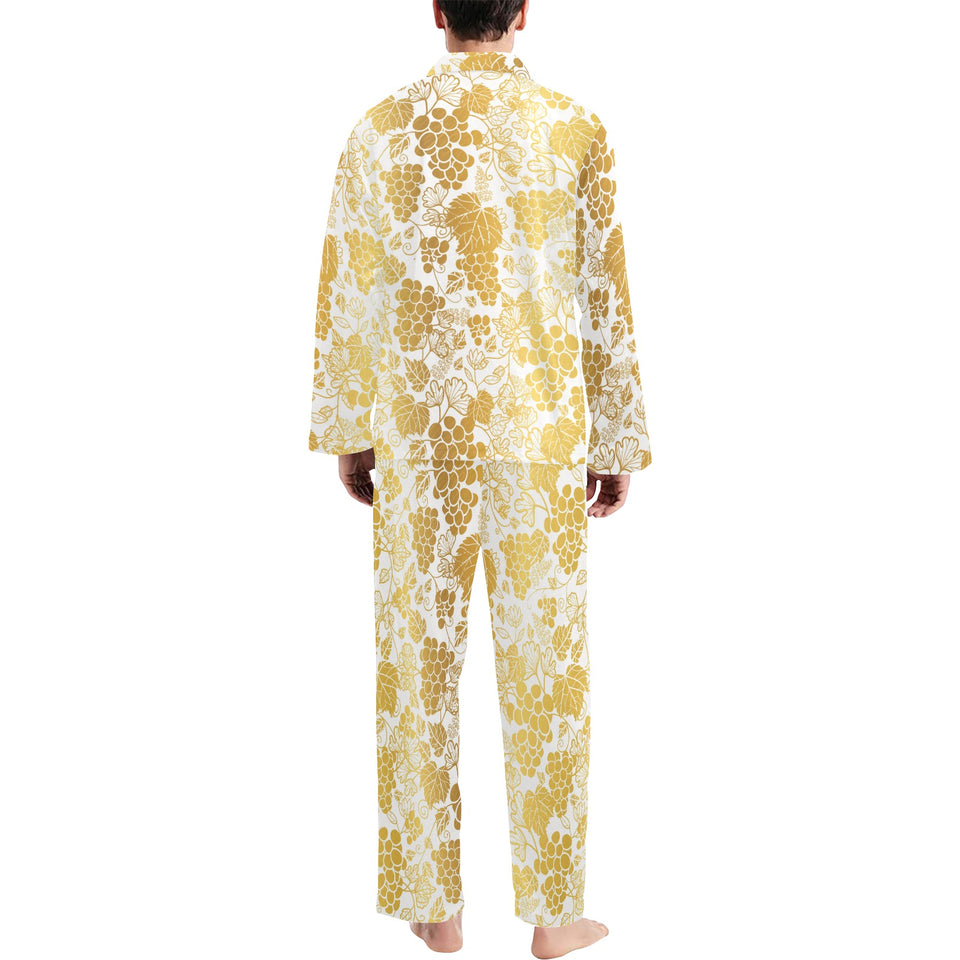 Gold grape pattern Men's Long Pajama Set