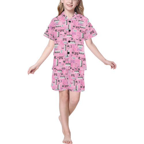 Piano Pattern Print Design 01 Kids' Boys' Girls' V-Neck Short Pajama Set
