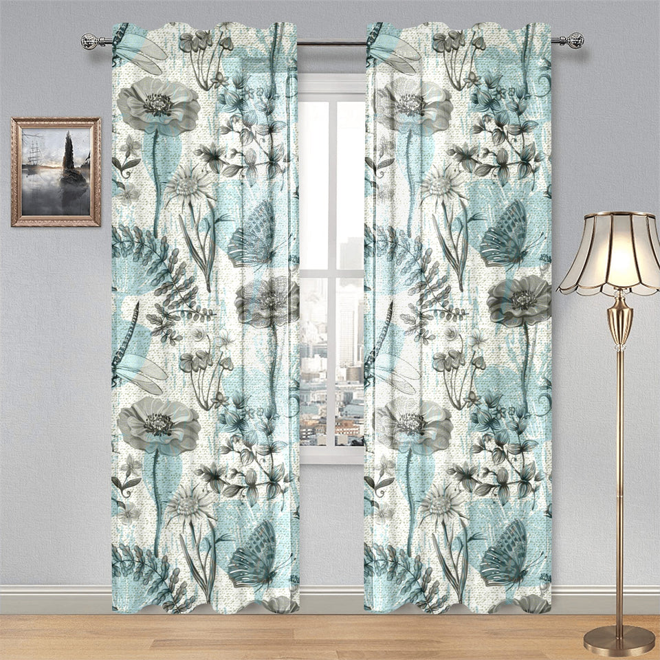 Dragonfly Butterfly Plants insect flower vintage s Gauze Curtain