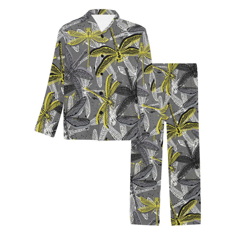 Hand drawn dragonfly pattern Men's Long Pajama Set