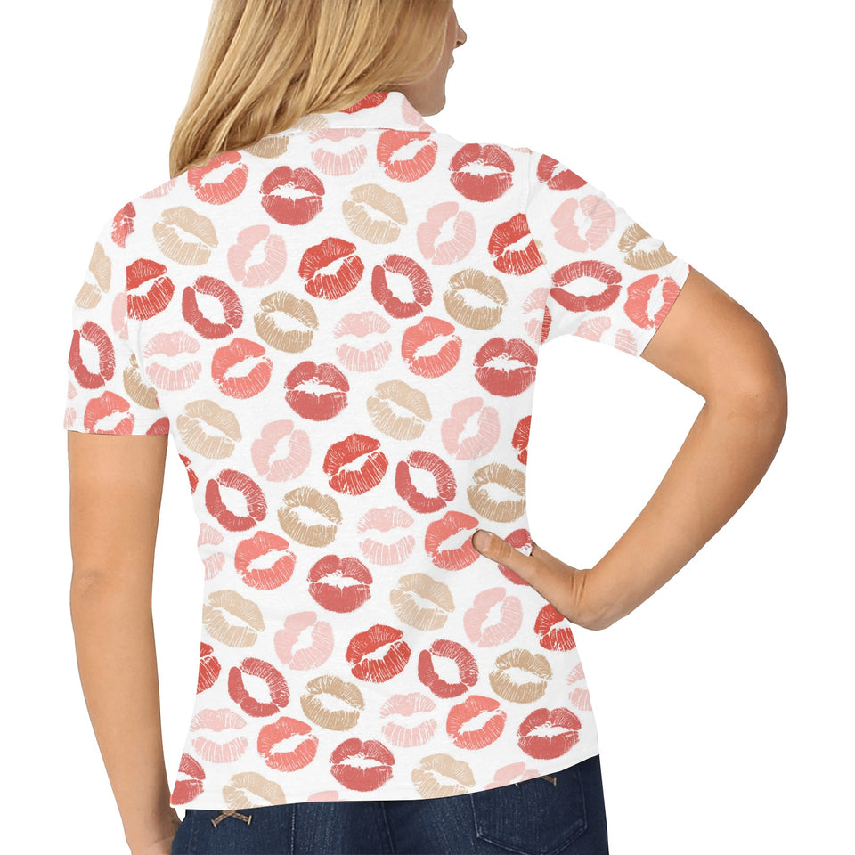 Lips Pattern Print Design 04 Women's All Over Print Polo Shirt