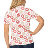 Lips Pattern Print Design 04 Women's All Over Print Polo Shirt