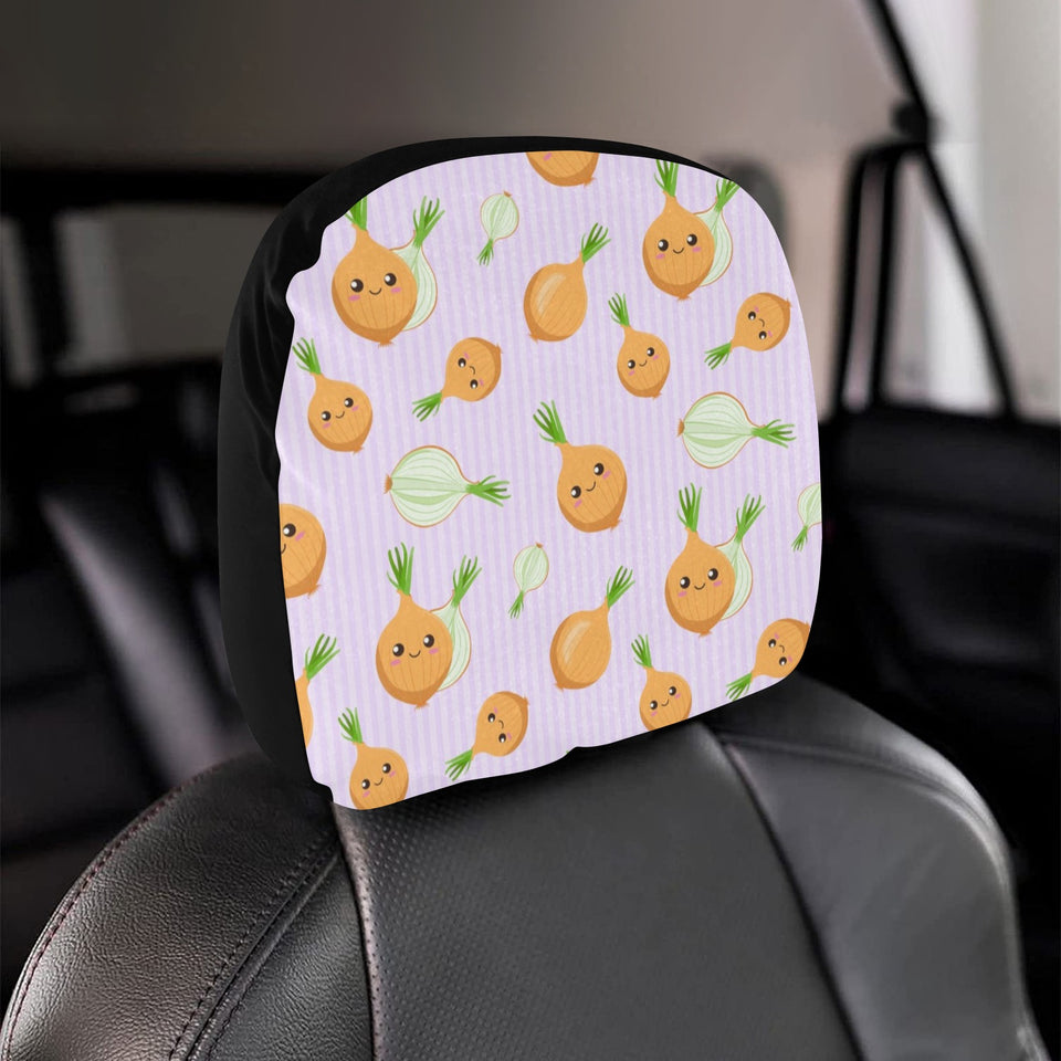 cute onions smiling faces purple background Car Headrest Cover