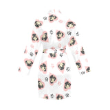 Cute pugs pink heart paw pattern Women's Long Sleeve Belted Night Robe