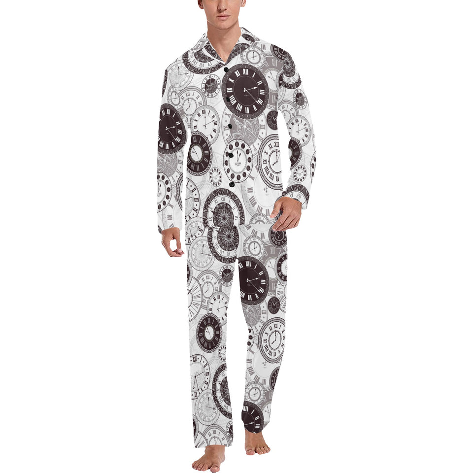 Classic vintage clock pattern Men's Long Pajama Set