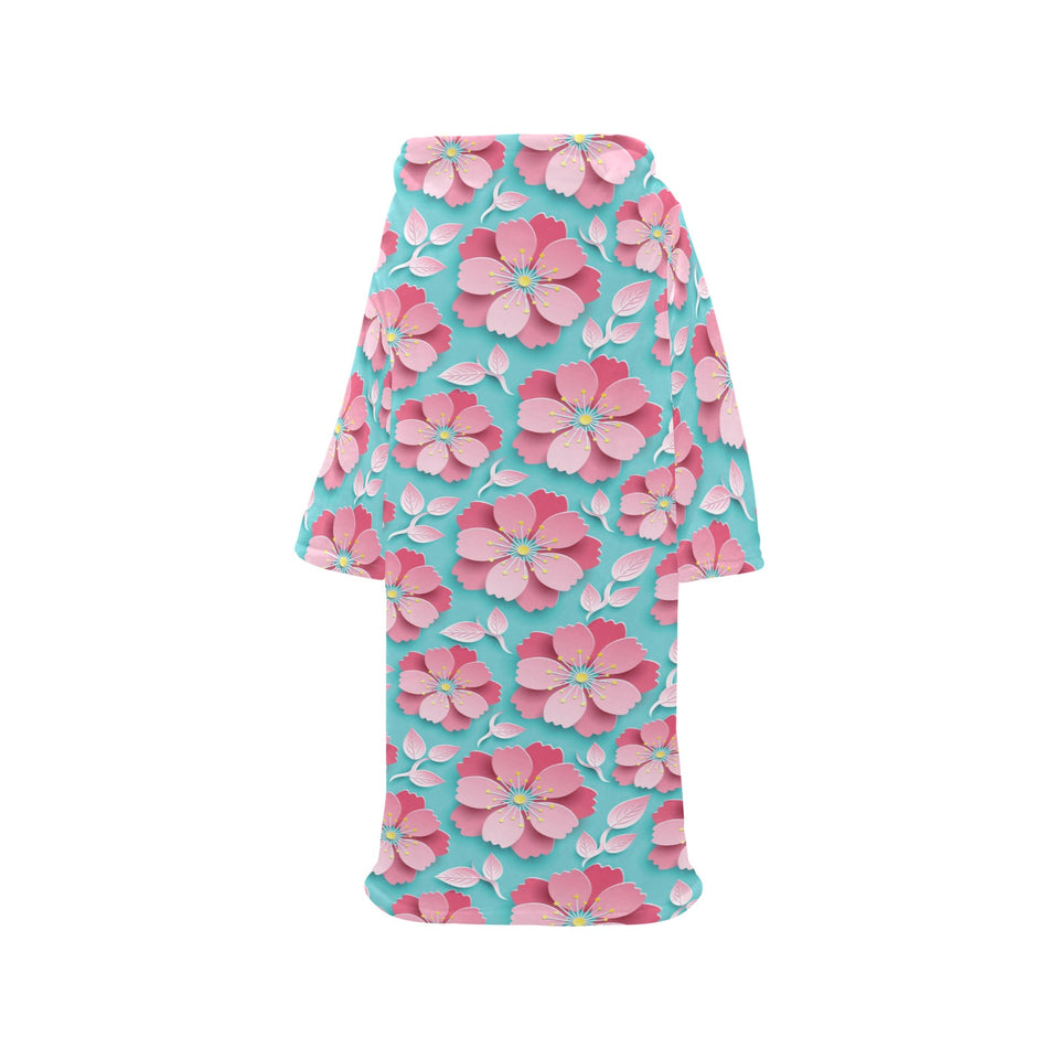 3D sakura cherry blossom pattern Blanket Robe with Sleeves
