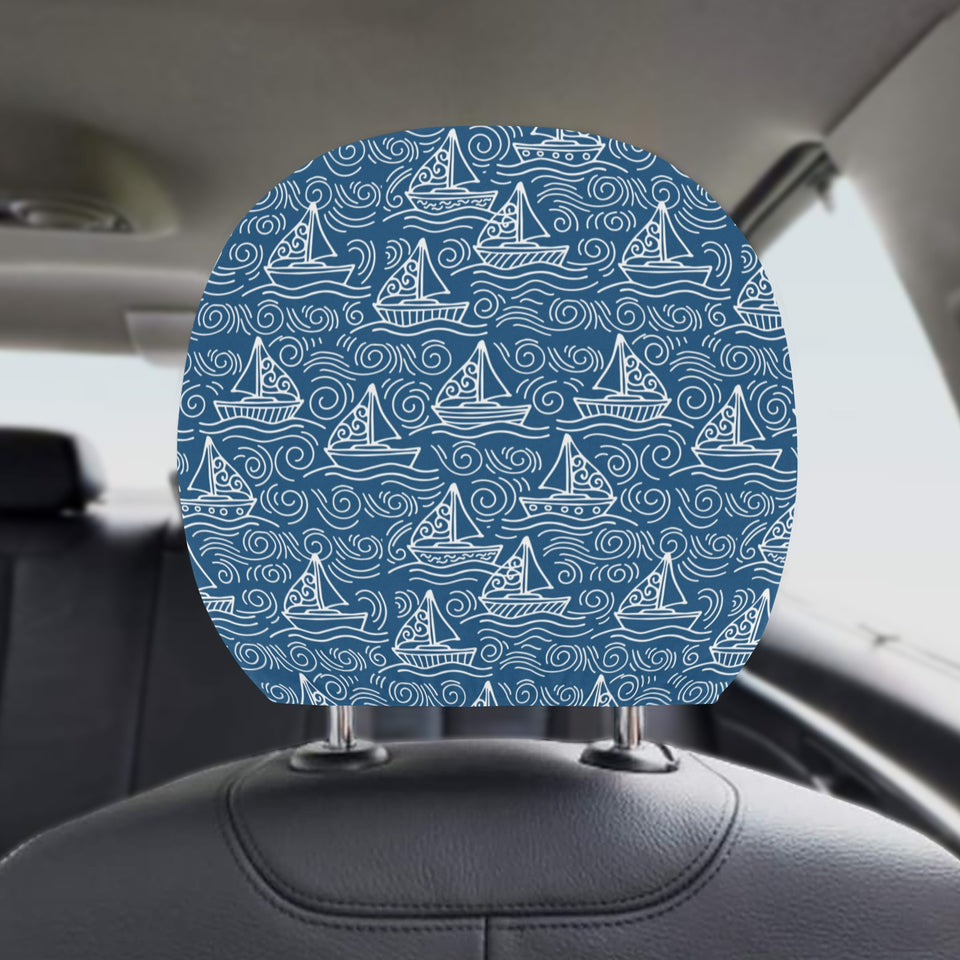 Hand drawn sailboat pattern Car Headrest Cover
