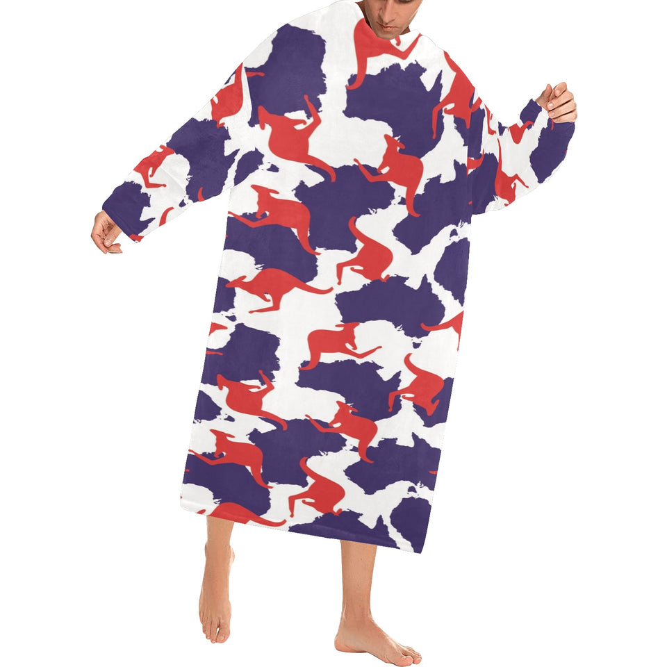 Kangaroo Australian pattern Blanket Robe with Sleeves