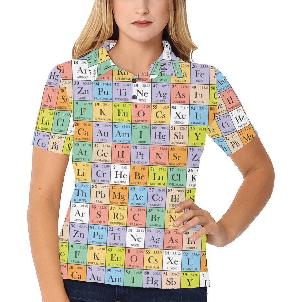 Chemistry Periodic Table Pattern Print Design 01 Women's All Over Print Polo Shirt