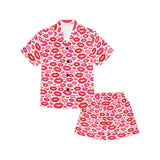 Lips Pattern Print Design 01 Kids' Boys' Girls' V-Neck Short Pajama Set
