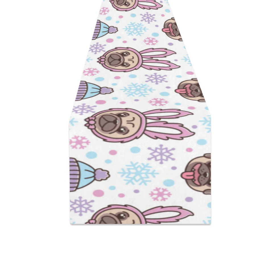 Cute pug hat rabbit costume pattern Table Runner