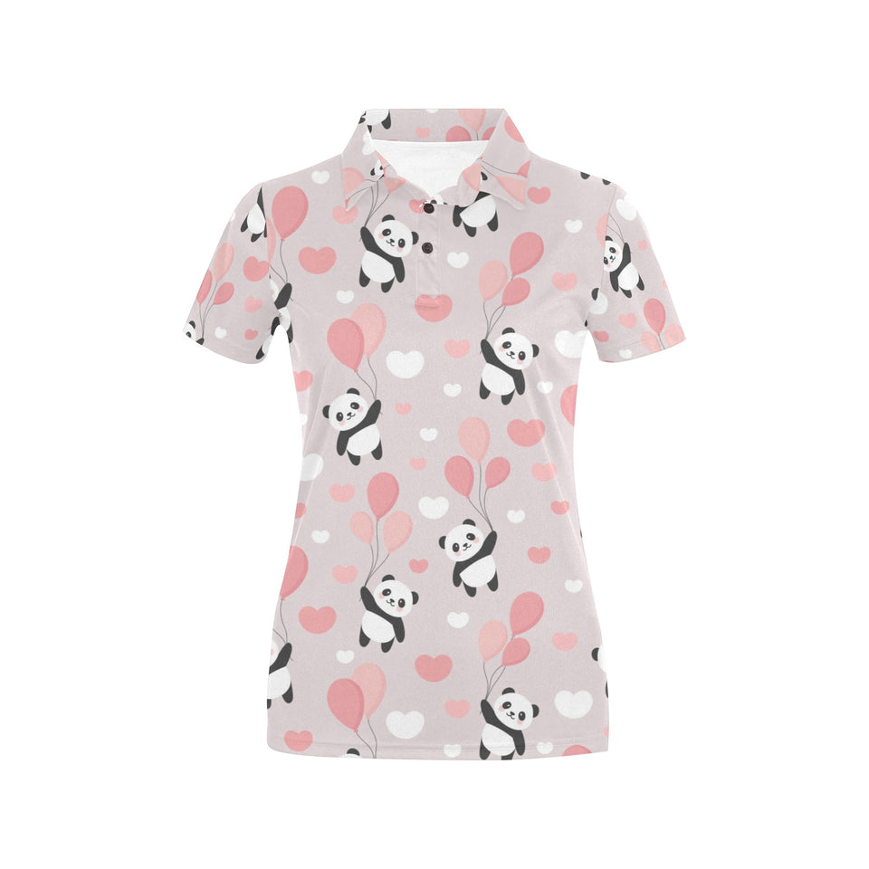 Cute panda ballon heart pattern Women's All Over Print Polo Shirt