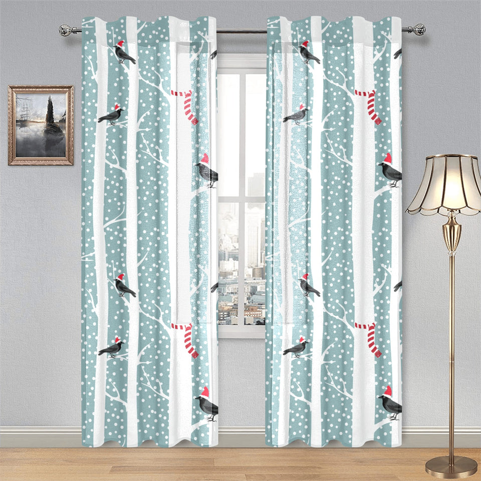 Crows christmas hat scarf Gauze Curtain