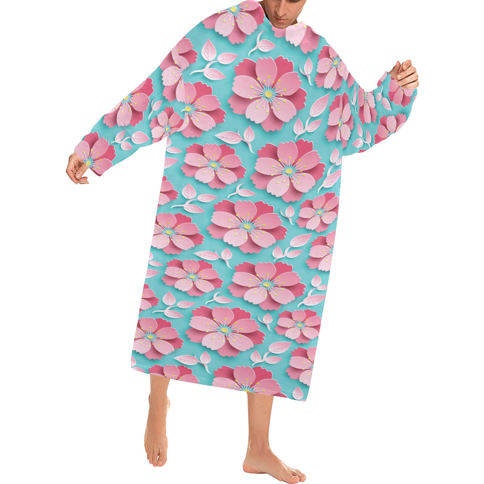 3D sakura cherry blossom pattern Blanket Robe with Sleeves