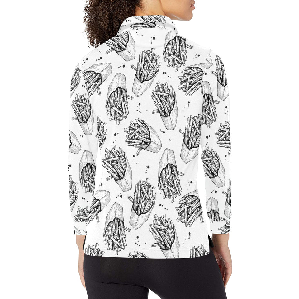 Hand drawn french fries pattern Women's Long Sleeve Polo Shirt