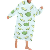 Durian pattern blue background Blanket Robe with Sleeves
