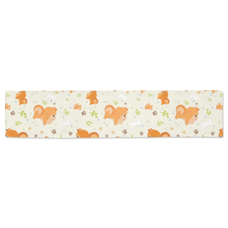 Cute brown pomeranian paw leave bone pattern Table Runner