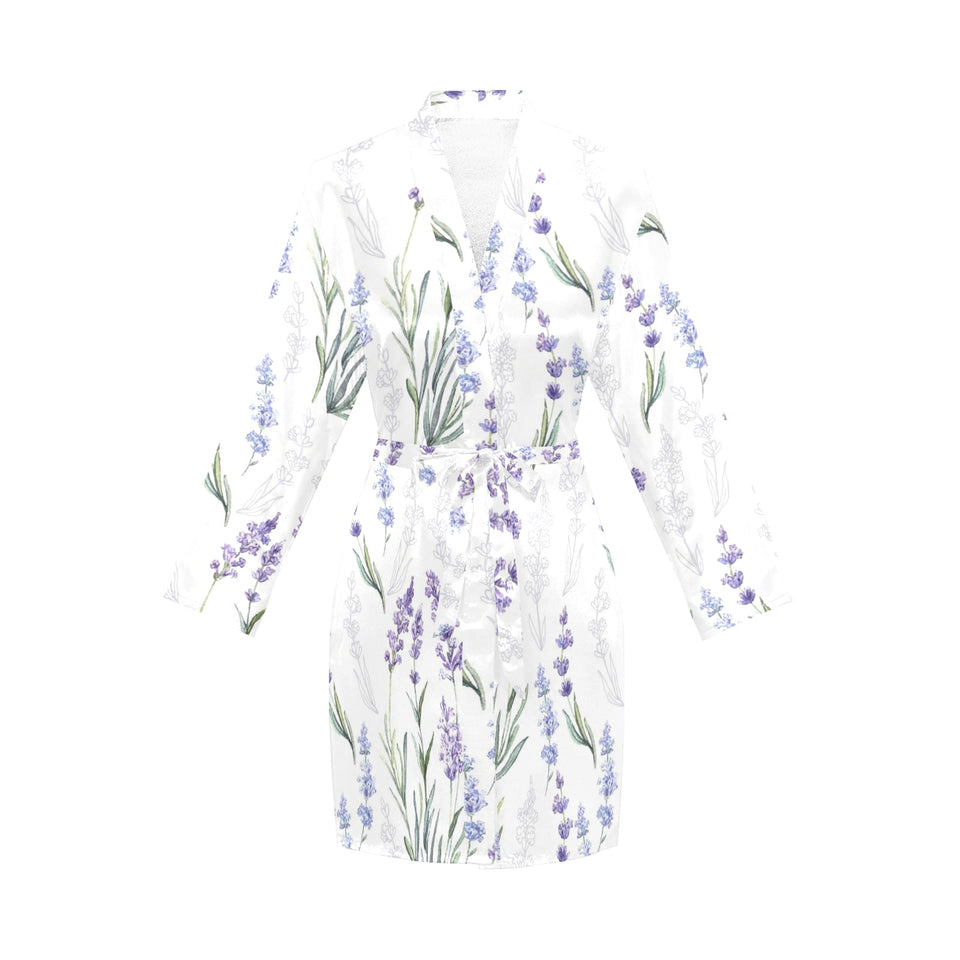 Hand painting Watercolor Lavender Women's Long Sleeve Belted Night Robe