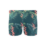 heliconia flowers, palm and monstera leaves on bla Men's Swimming Trunks