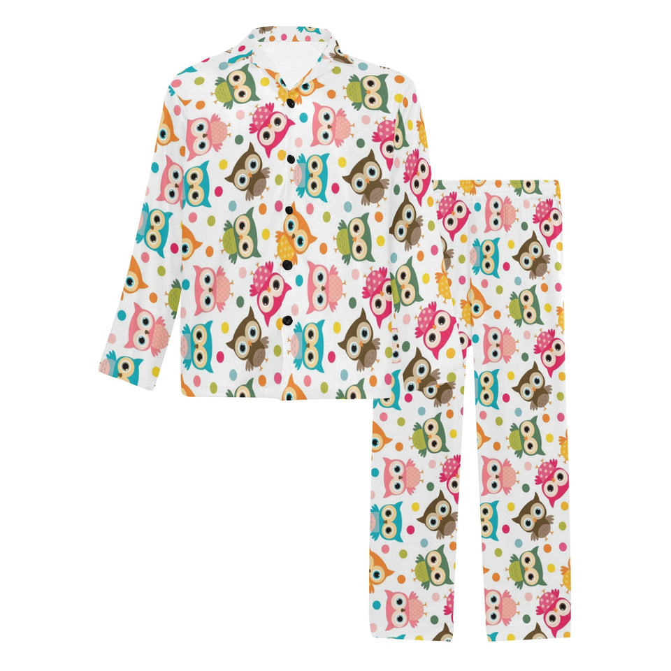 Color cute owl pattern Men's Long Pajama Set