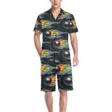 Bowling balls flame pattern Men's V-Neck Short Pajama Set
