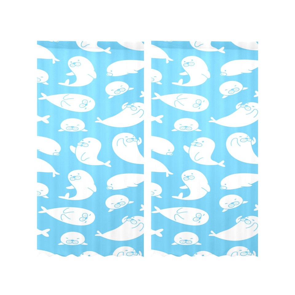 Cute white sea lion seals pattern Gauze Curtain