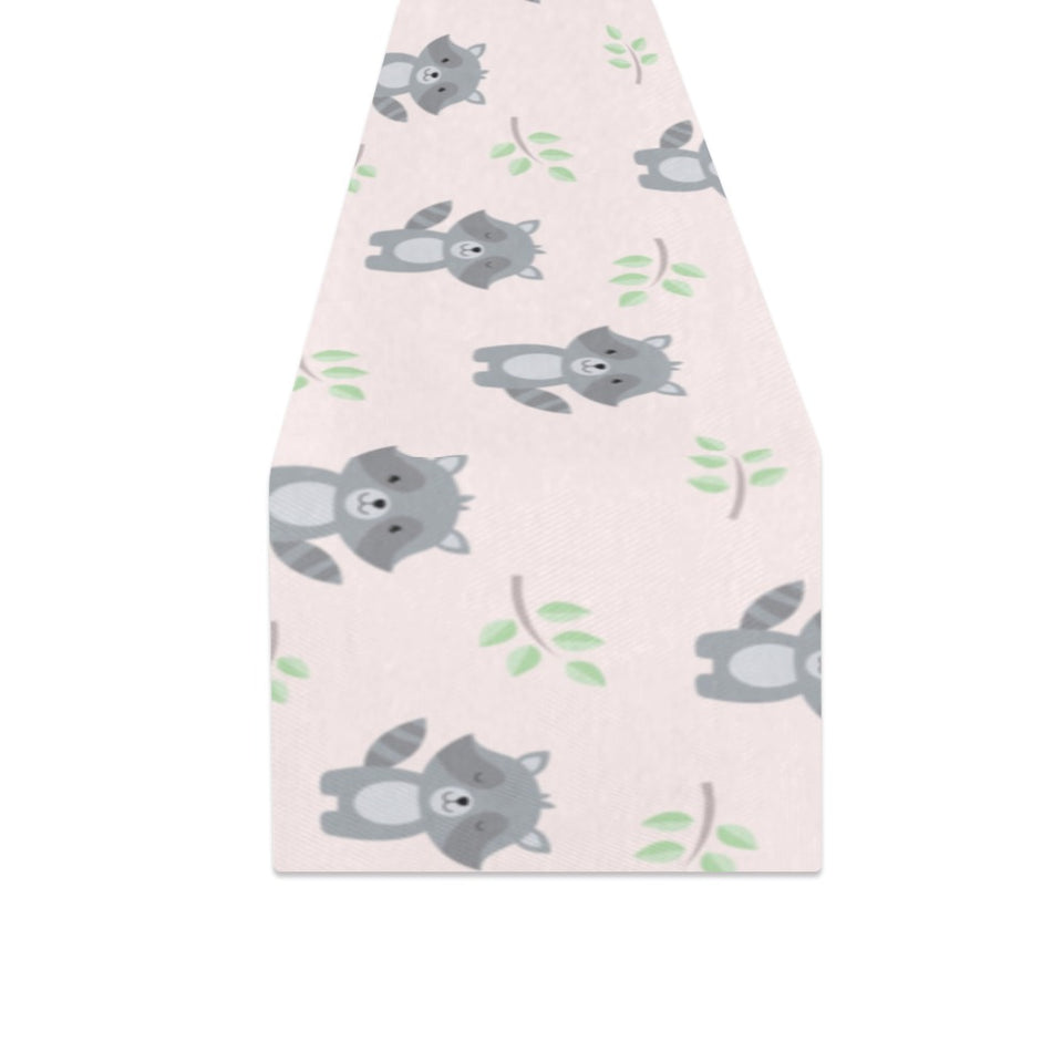 cute raccoons leaves pattern Table Runner