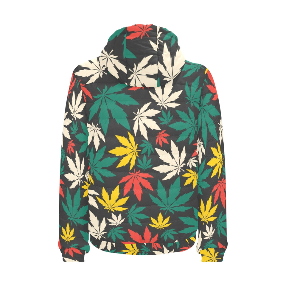 Canabis Marijuana Weed Pattern Print Design 02 Men's Padded Hooded Jacket
