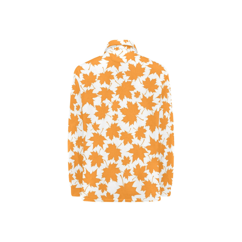 Orange Maple Leaf pattern Women's Long Sleeve Polo Shirt