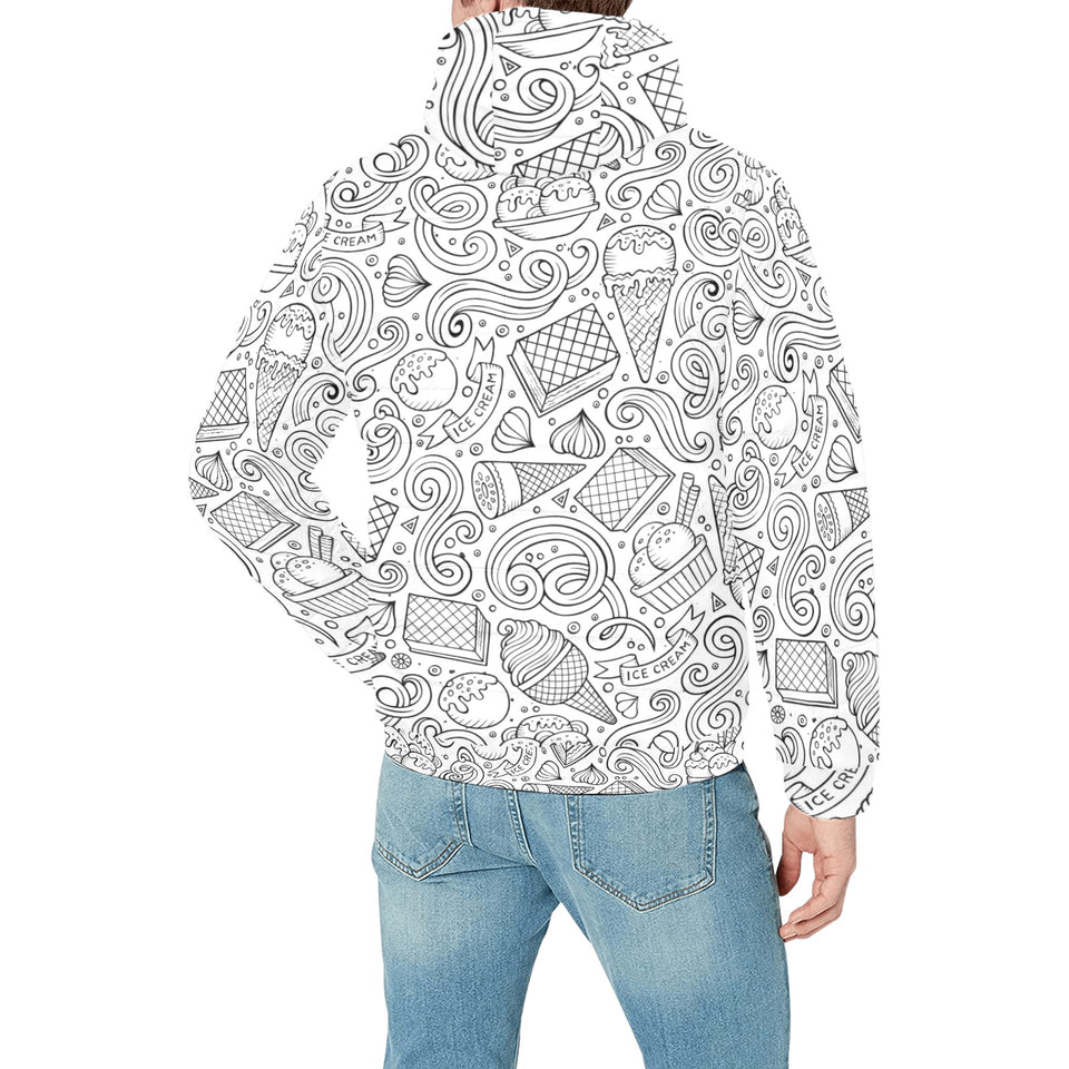 Cartoon hand drawn ice cream black white Men's Padded Hooded Jacket