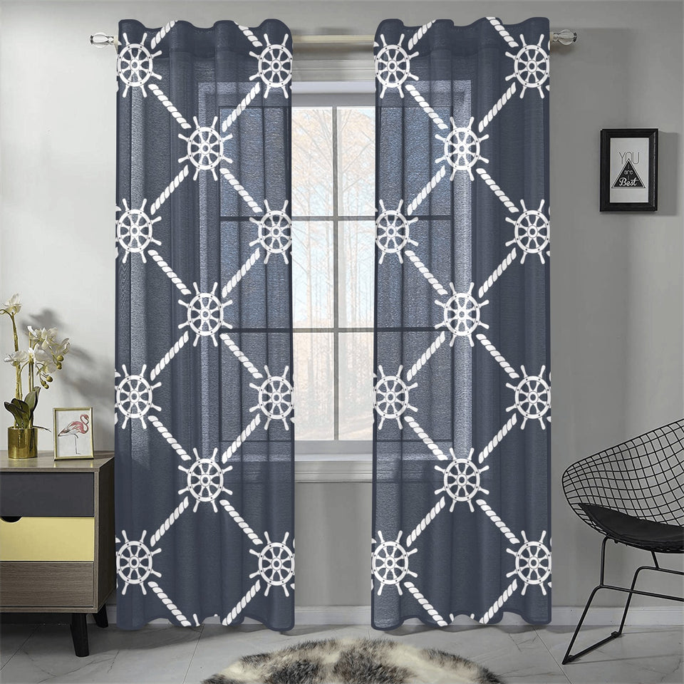 nautical steering wheel rope pattern Gauze Curtain