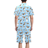 Beagle dog blue background pattern Men's V-Neck Short Pajama Set