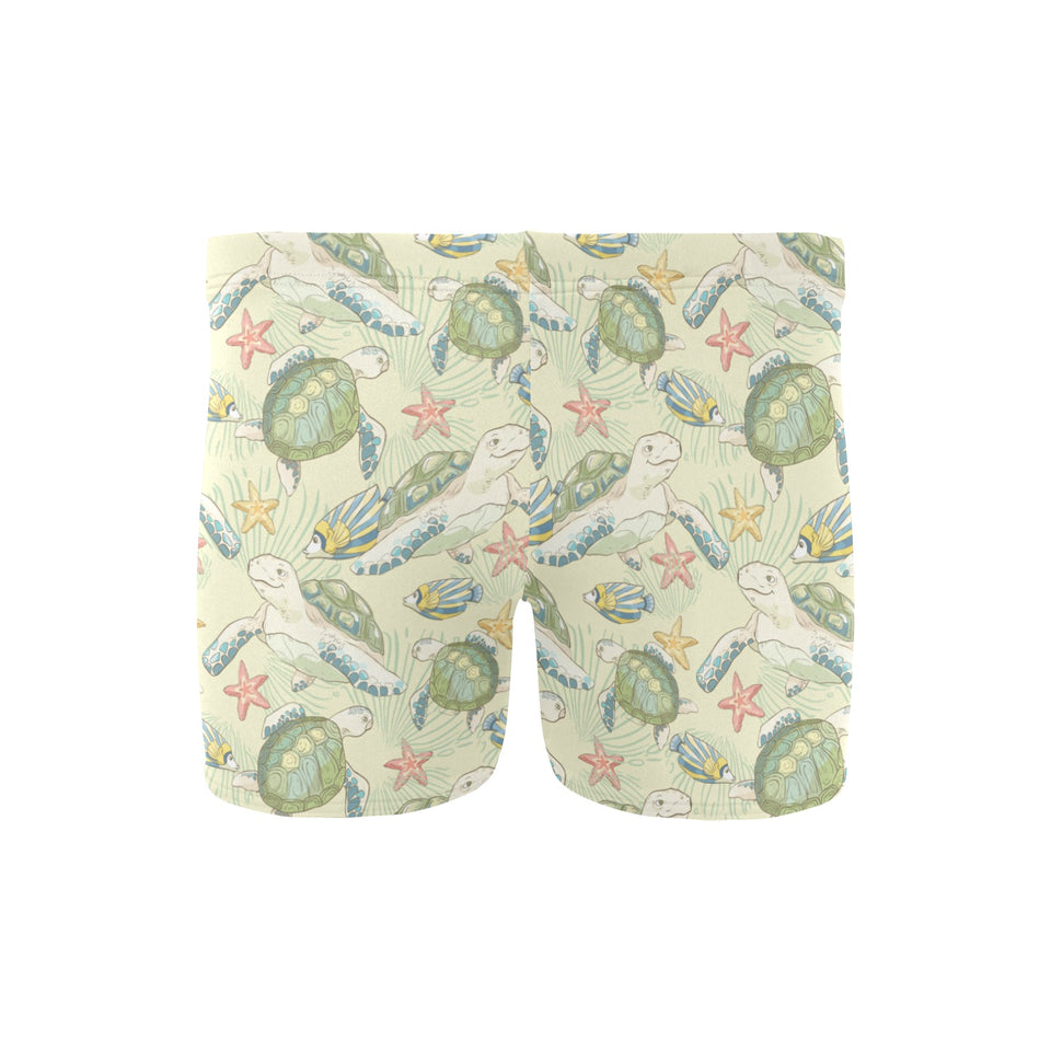 Hand drawn sea turtle fish pattern Men's Swimming Trunks