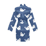 Cute white baby sea lion seal pattern Women's Long Sleeve Belted Night Robe