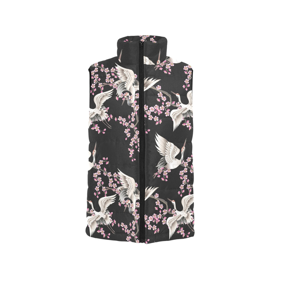 Japanese crane pink sakura pattern Men's Padded Vest