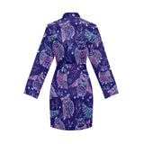 Cute owls pattern boho style ornament Women's Long Sleeve Belted Night Robe