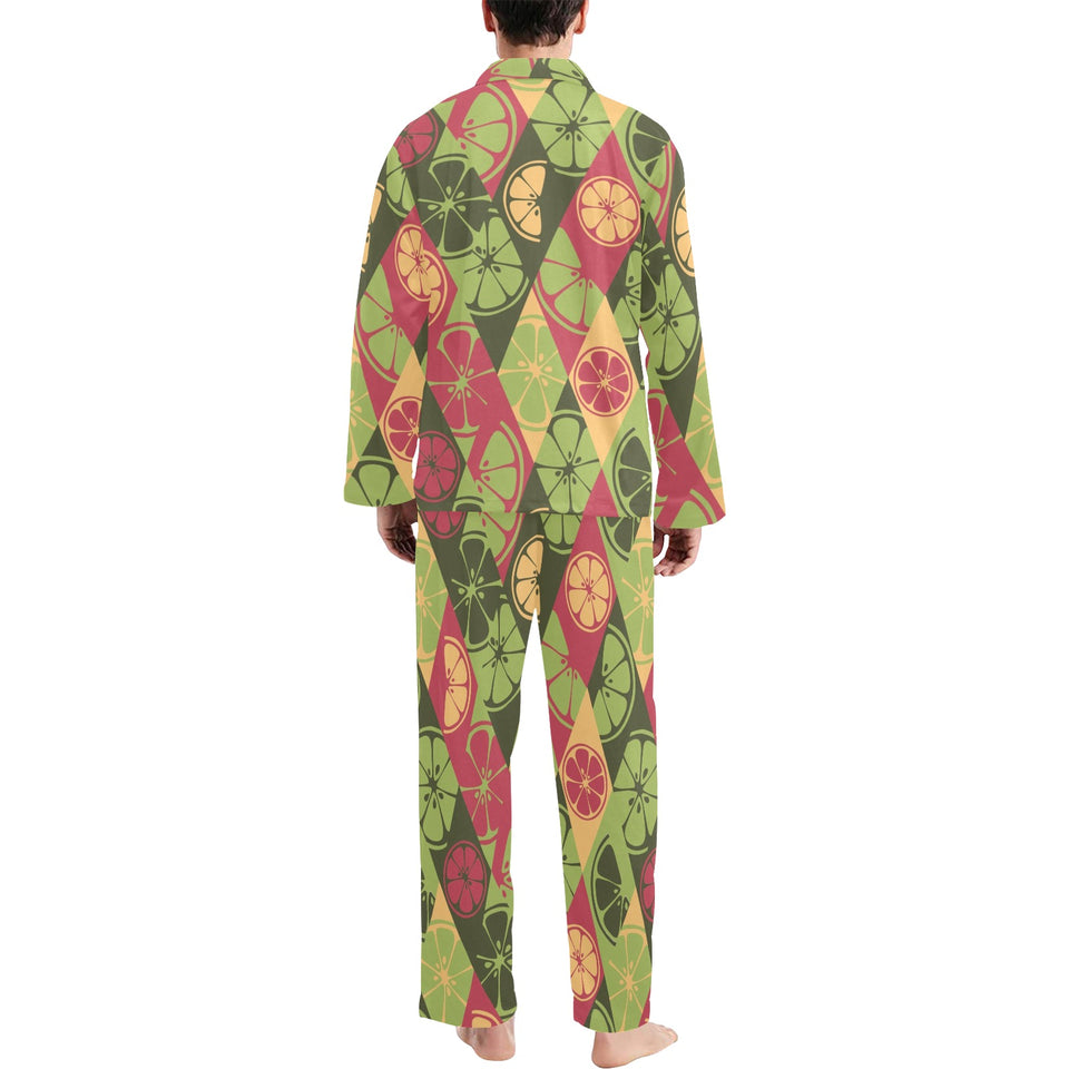 Cool Geometric lime pattern Men's Long Pajama Set