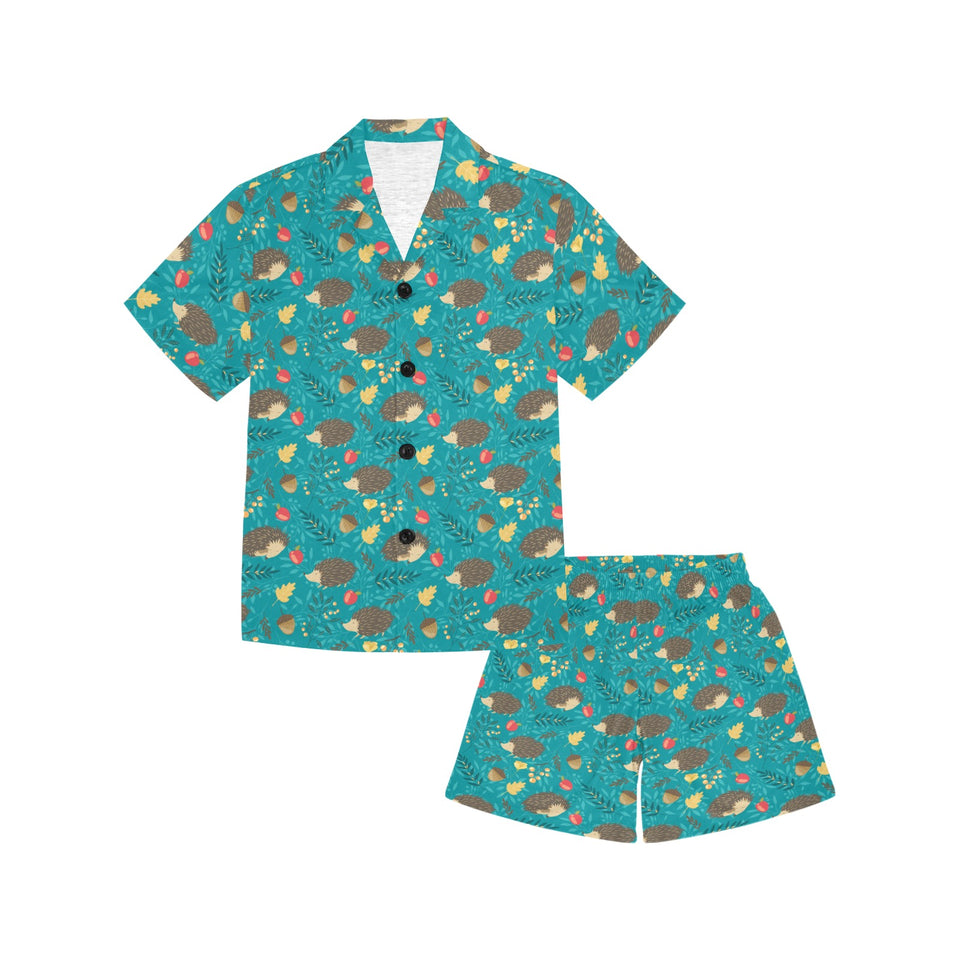 Hedgehog Pattern Print Design 01 Kids' Boys' Girls' V-Neck Short Pajama Set