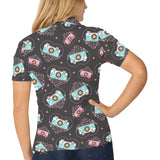 Camera Pattern Print Design 04 Women's All Over Print Polo Shirt