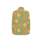 orange fruit pattern green background Women's Long Sleeve Polo Shirt